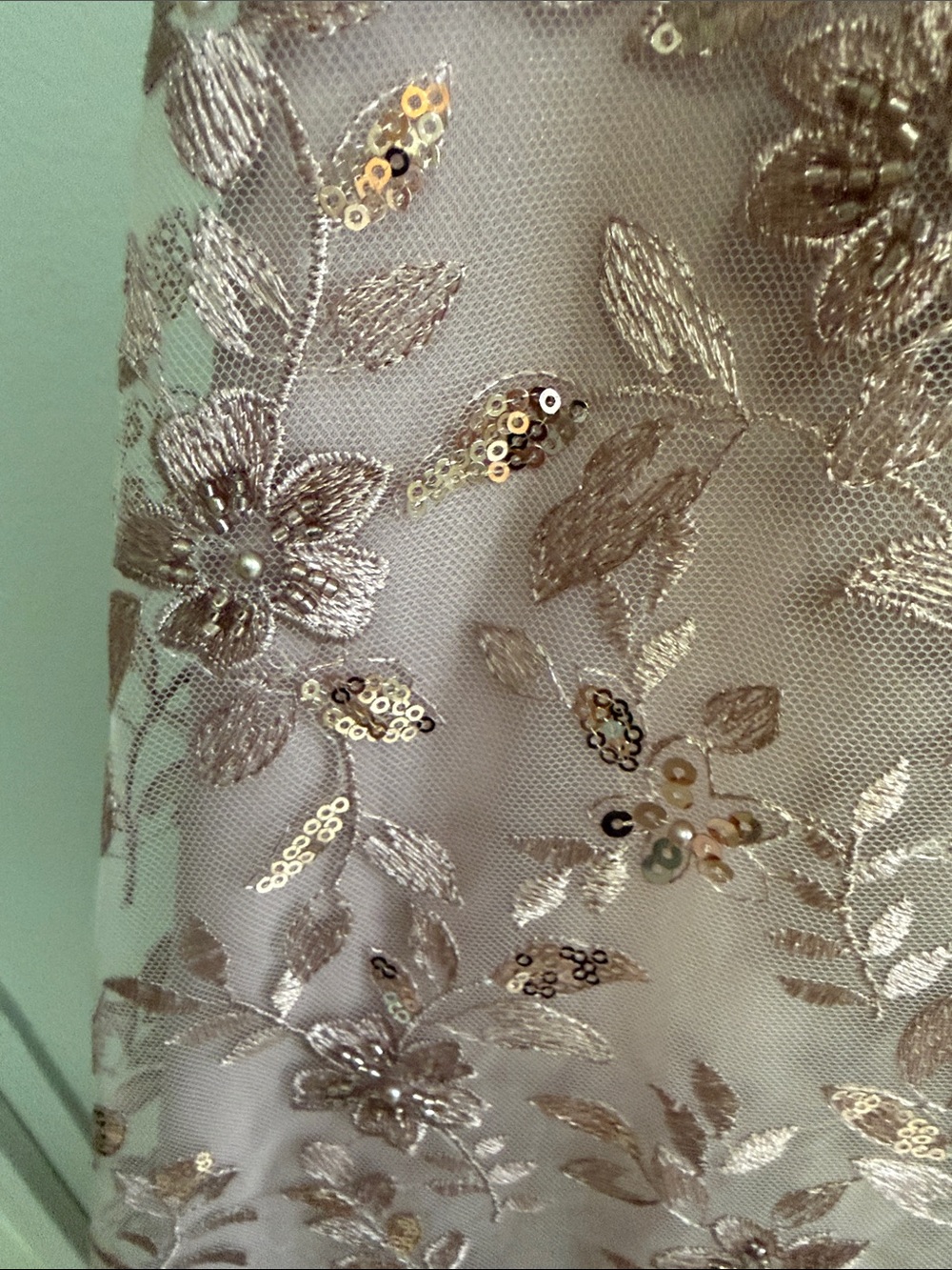 Oleg Cassini Mauve Off-Shoulder Embellished Prom Gown - Picture 4 of 7